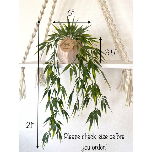 Set of 2 - Hanging Faux Bamboo and Eucalyptus Plant in Handmade Wood Pot - Picture 4 of 5